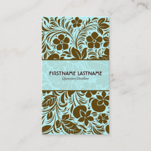 Brown And Blue Retro Floral And Leafs Pattern 2 Business Card