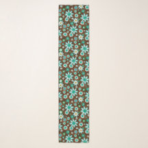 Brown and Blue Retro Mod Flowers 