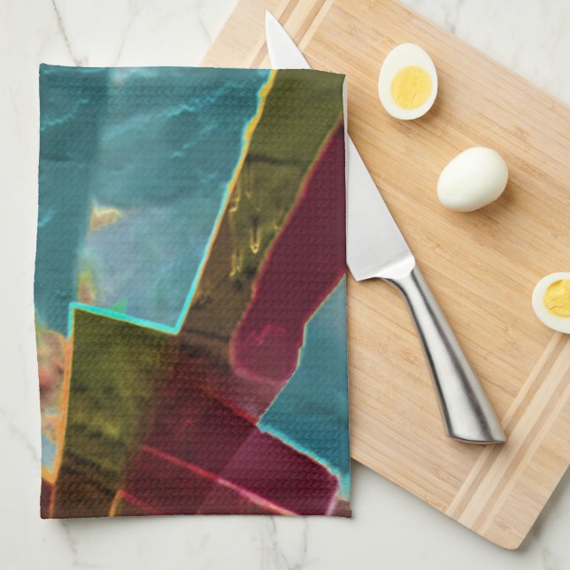 Brown and blue spotted looking carved wax kitchen towel (Quarter Fold)