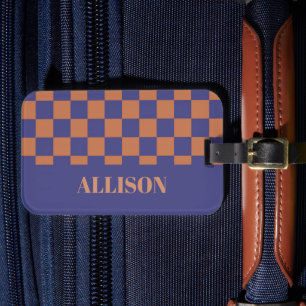 Brown and blue square blocks luggage tag