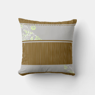 Brown and Blue Striped Floral Print Throw Pillow