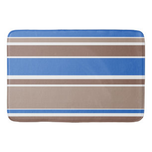 Brown and blue stripes bath mat
