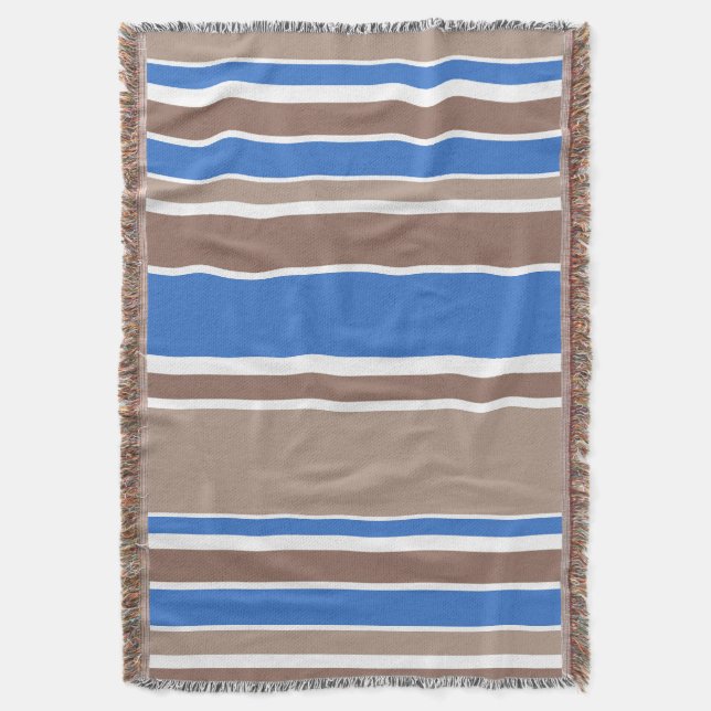 Brown and blue stripes throw blanket (Front Vertical)