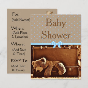 Brown and Blue Teddy Bear Baby Shower Invitation