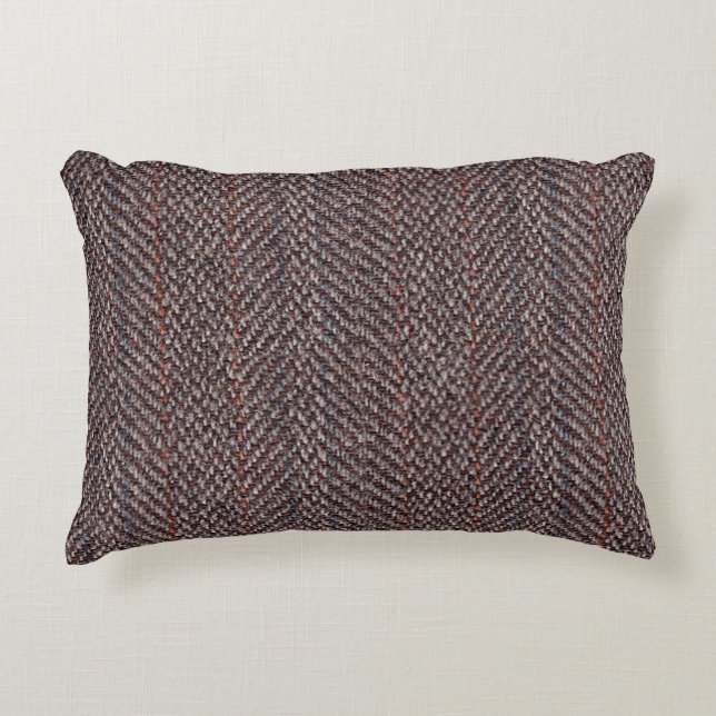 Brown and Blue Tweed Image Accent Pillow (Front)