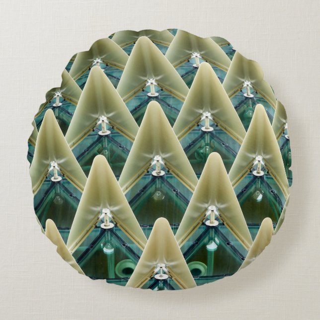 Brown and blue wallpaper round pillow (Front)