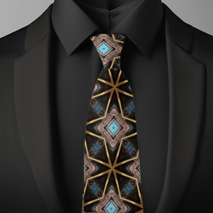 Brown and Blue X Pattern Necktie