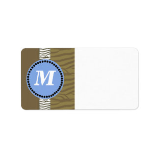 Brown and Blue Zebra Pattern Monogram Label