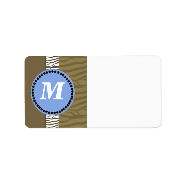 Brown and Blue Zebra Pattern Monogram Label (Front)