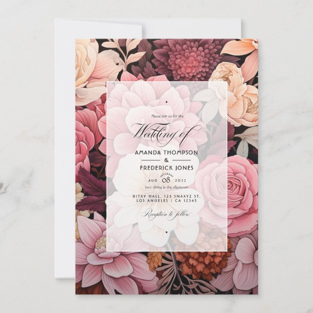 Brown and Blush Floral Summer Wedding Invitation (Front)