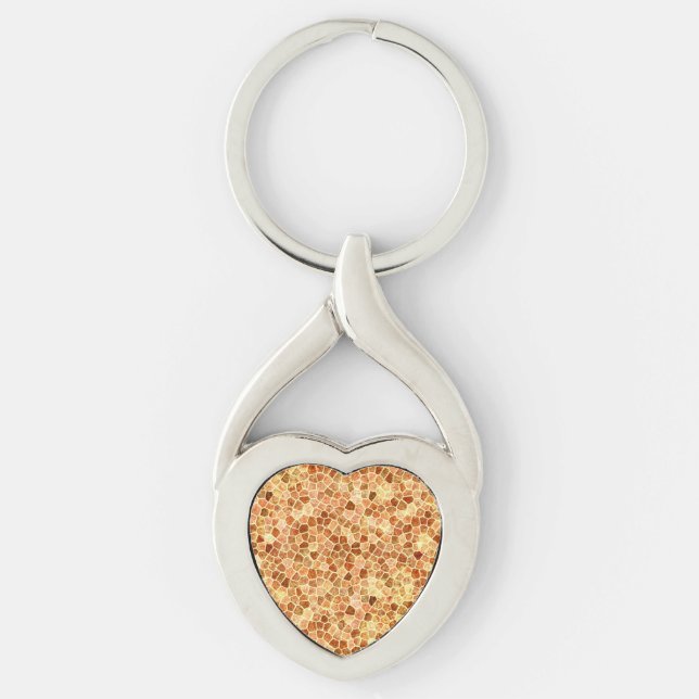 Brown and Cream Cobbled Patchwork Terrazo Pattern Keychain (Front)