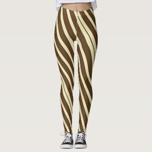 Brown and Cream Diagonal Striped Leggings