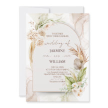Brown And Cream  Floral Wedding Invitation