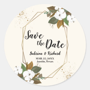 Brown And Cream Floral Wedding Save The Date Classic Round Sticker