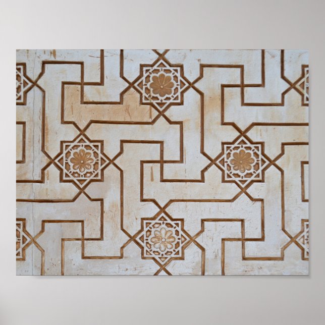 Brown and Cream Geometric Flower Pattern Poster (Front)