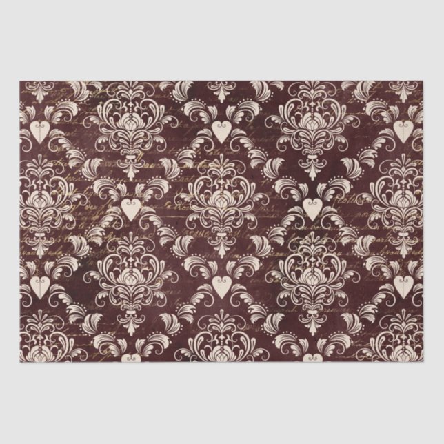 Brown and Cream Gothic Damask pattern Tissue Paper (Front)