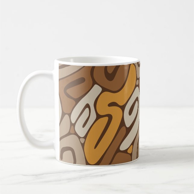 Brown and Cream Neutral Spiral Scroll Pattern Coffee Mug (Left)