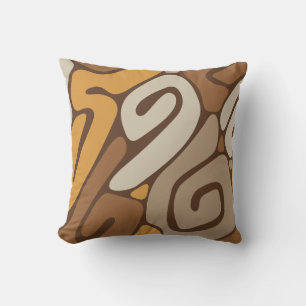 Brown and Cream Neutral Spiral Scroll Pattern Throw Pillow