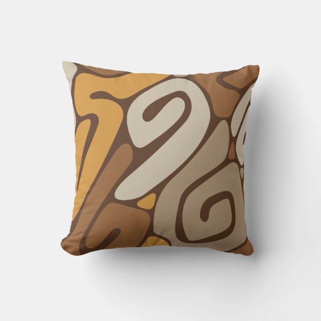 Brown and Cream Neutral Spiral Scroll Pattern Throw Pillow (Front)
