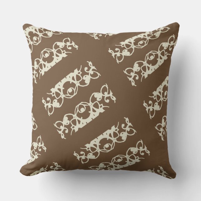 Brown and Cream Ornate Design Throw Pillow (Front)