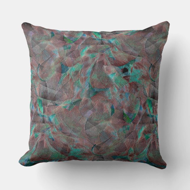 Brown and cyanish spots on unfinished wall plaster throw pillow (Front)