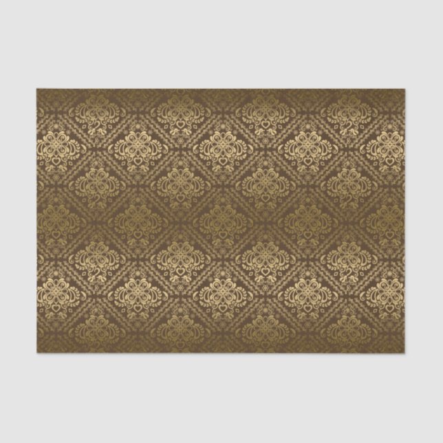 Brown And Faux Metallic Gold Floral Damasks 5 Tissue Paper (Front)