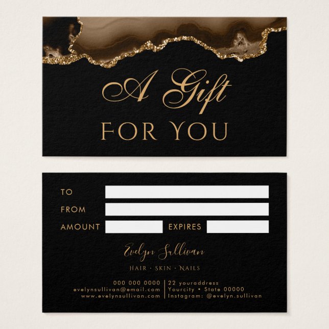 Brown and Gold Agate on Black Gift Card (Front & Back)