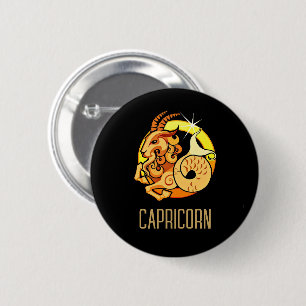 Brown and gold Capricorn zodiac sign black 2 Inch Round Button