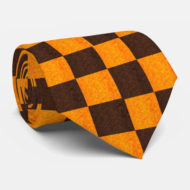 Brown And Gold Checks Pattern,  Tie (Rolled)