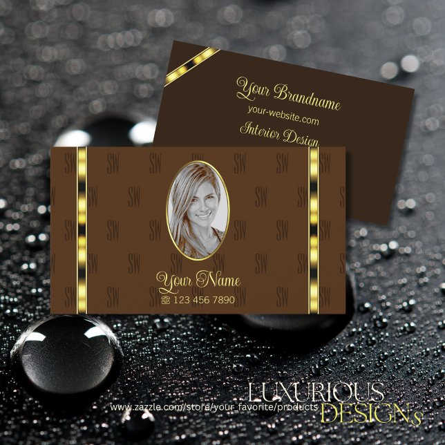 Brown and Gold Decor with Photo Patterned Letters Business Card (Creator Uploaded)