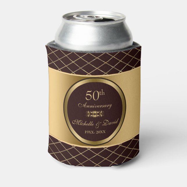 Brown And Gold Geometric Shapes- 50th Anniversary Can Cooler (Can Back)