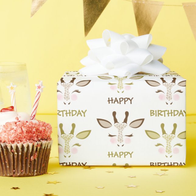 Brown and Gold Giraffe Faces Birthday Wrapping Paper (Birthday Party)