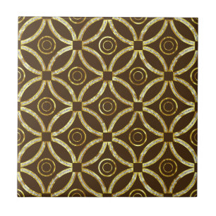 Brown And Gold Glitter Geometric Pattern Tile