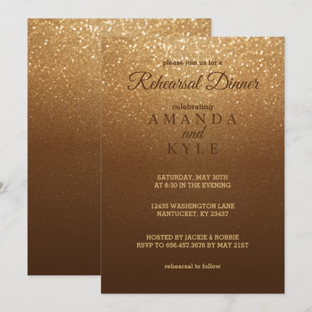 Brown and Gold Glitter - Rehearsal Dinner Invitation (Front/Back)