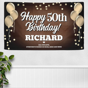 Brown and Gold Happy Birthday Banner