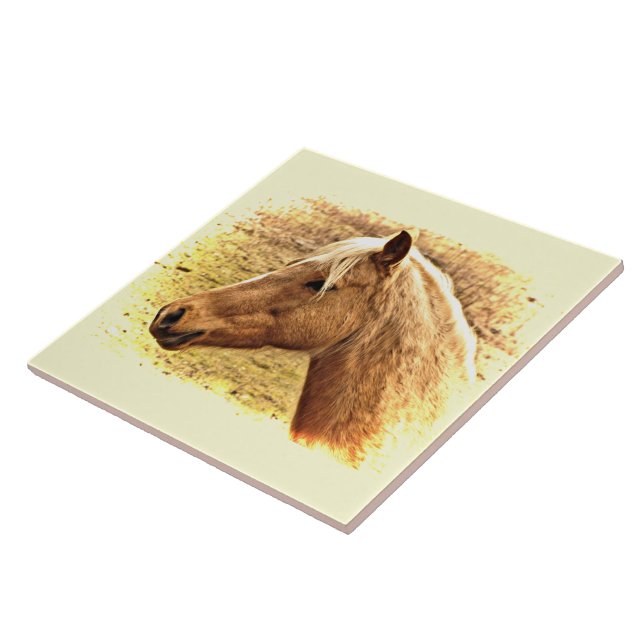 Brown and Gold Horse Animal Ceramic Tile (Side)