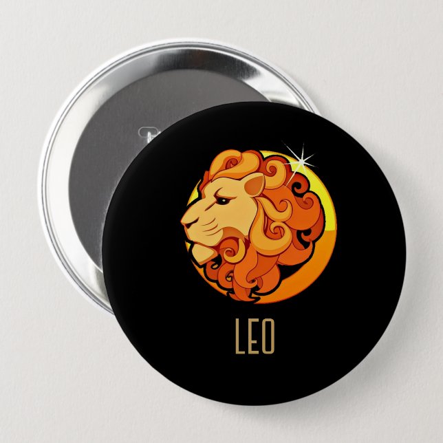 Brown and gold Leo zodiac sign black 4 Inch Round Button (Front & Back)
