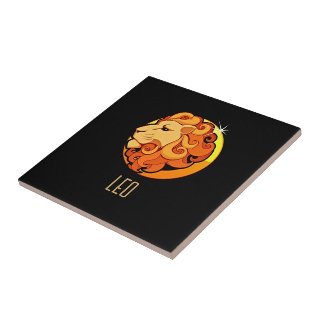 Brown and gold Leo zodiac sign black Tile (Side)
