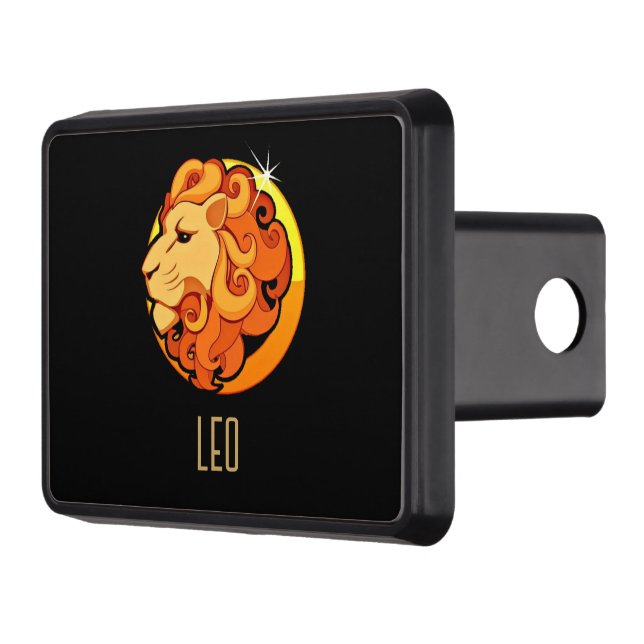 Brown and gold Leo zodiac sign black Trailer Hitch Cover (Left)