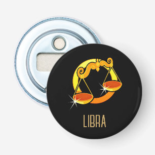 Brown and gold Libra zodiac sign black Bottle Opener