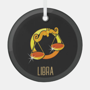 Brown and gold Libra zodiac sign black Glass Ornament