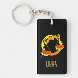 Brown and gold Libra zodiac sign black Keychain