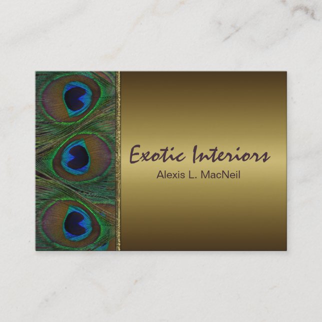 Brown and Gold Peacock Feathers Business Card (Front)