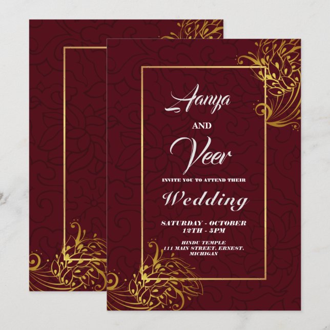 BROWN and Gold Peacock Indian Wedding Invitation (Front/Back)