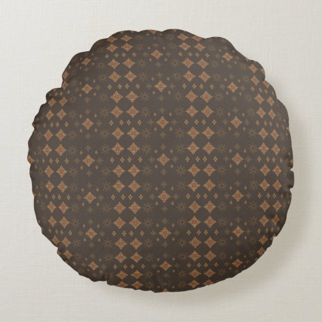 Brown and Gold Retro Vibes Round Pillow (Front)