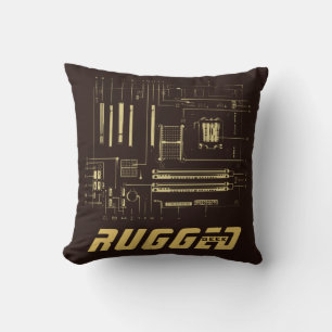brown and gold Tech Motherboard Circuit Board Throw Pillow