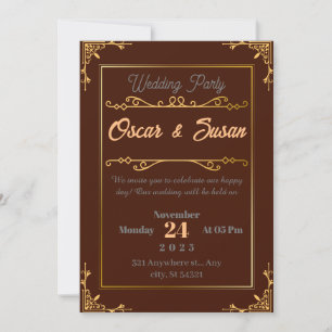 Brown and Gold Vintage Wedding Party  Invitation