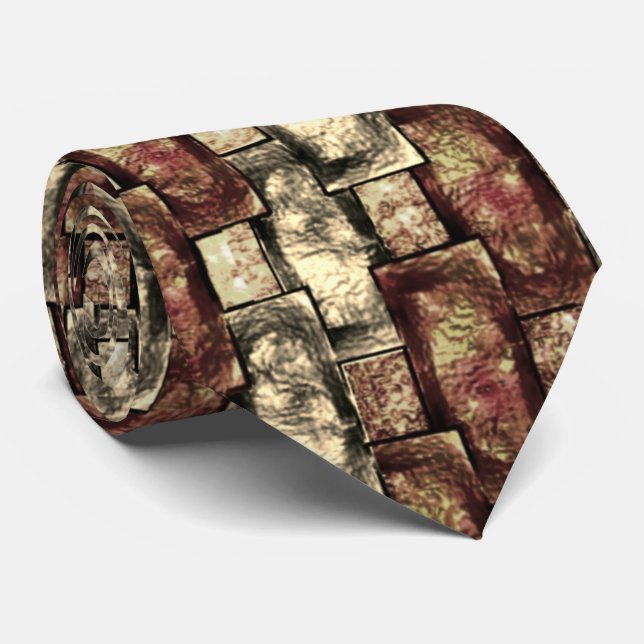 Brown and golden stain, carved rectangular pieces tie (Rolled)