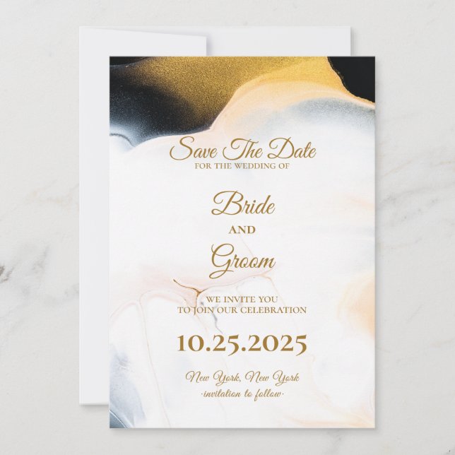 Brown and Golden Watercolor Save the Date Card (Front)