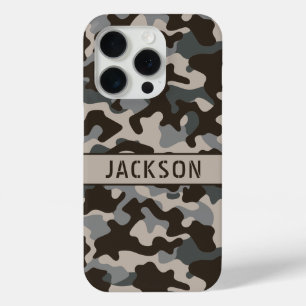 Brown and Gray Camouflage Personalized iPhone 15 Pro Case